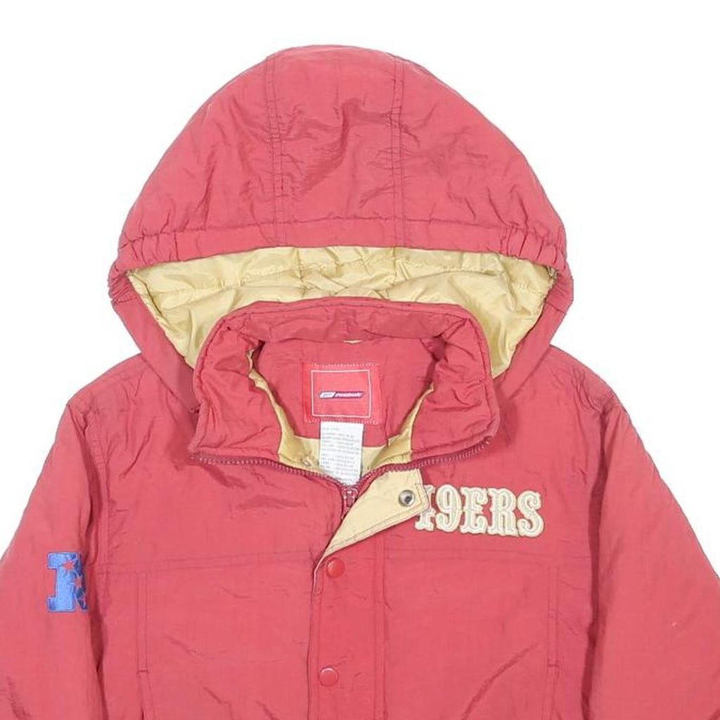 REEBOK Boys Red Hooded Zip Jacket S Nylon Plain Casual Sportswear