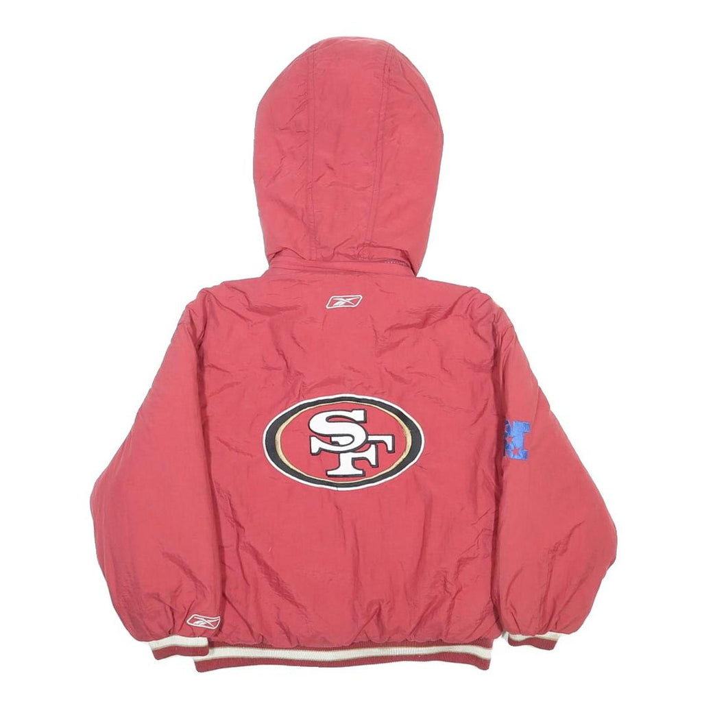 REEBOK Boys Red Hooded Zip Jacket S Nylon Plain Casual Sportswear