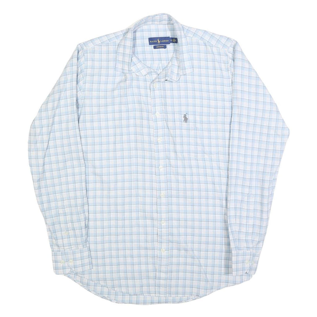 RALPH LAUREN Mens Blue & White Check Shirt L Button-Down Collar Long Sleeve
