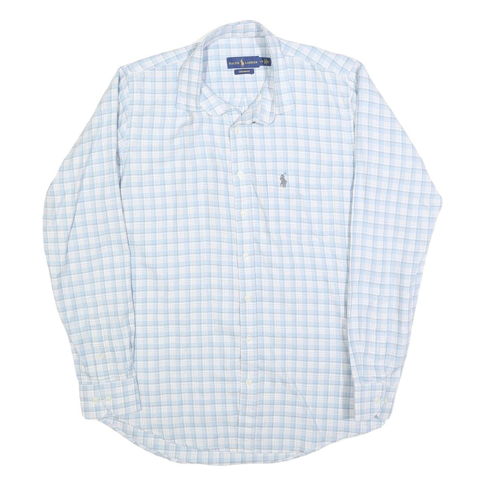 RALPH LAUREN Mens Blue & White Check Shirt L Button-Down Collar Long Sleeve