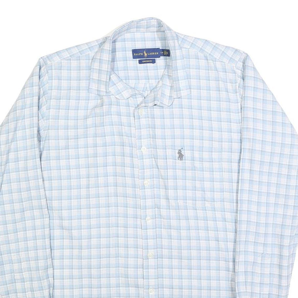 RALPH LAUREN Mens Blue & White Check Shirt L Button-Down Collar Long Sleeve
