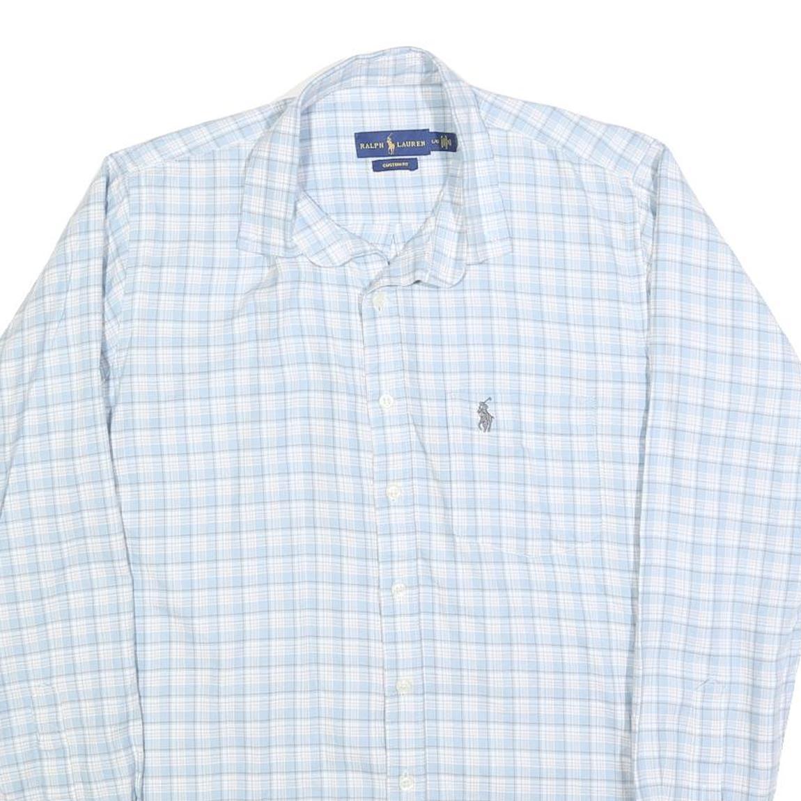 RALPH LAUREN Mens Blue & White Check Shirt L Button-Down Collar Long Sleeve