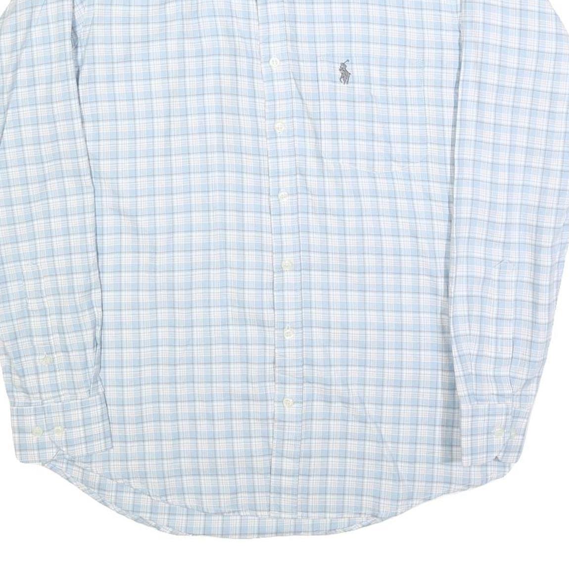 RALPH LAUREN Mens Blue & White Check Shirt L Button-Down Collar Long Sleeve