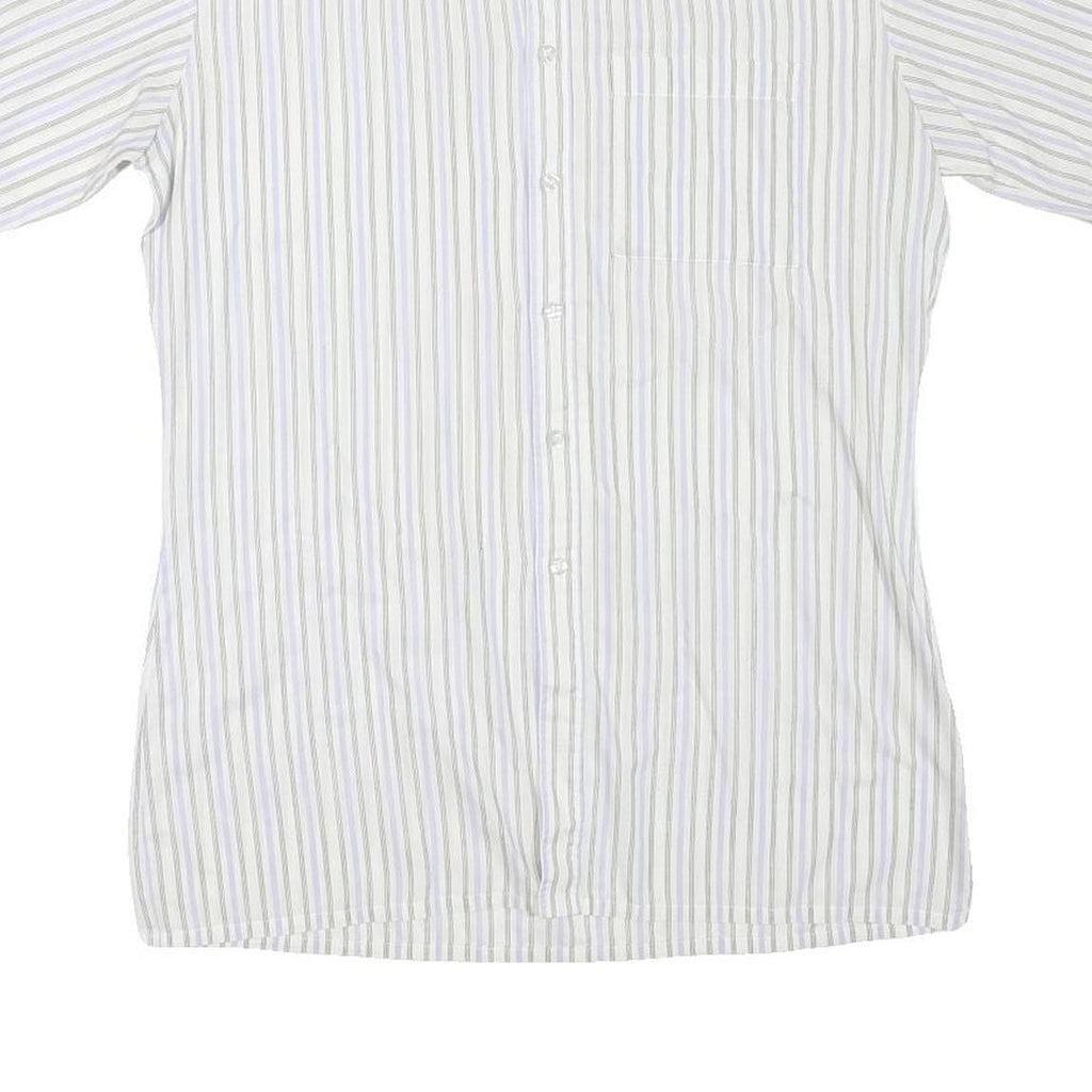 Mens White Blue & Beige Stripe Cotton Blend Shirt M Casual Smart Summer