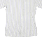 Mens White Blue & Beige Stripe Cotton Blend Shirt M Casual Smart Summer
