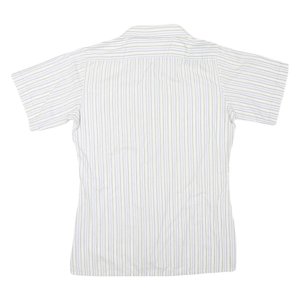 Mens White Blue & Beige Stripe Cotton Blend Shirt M Casual Smart Summer