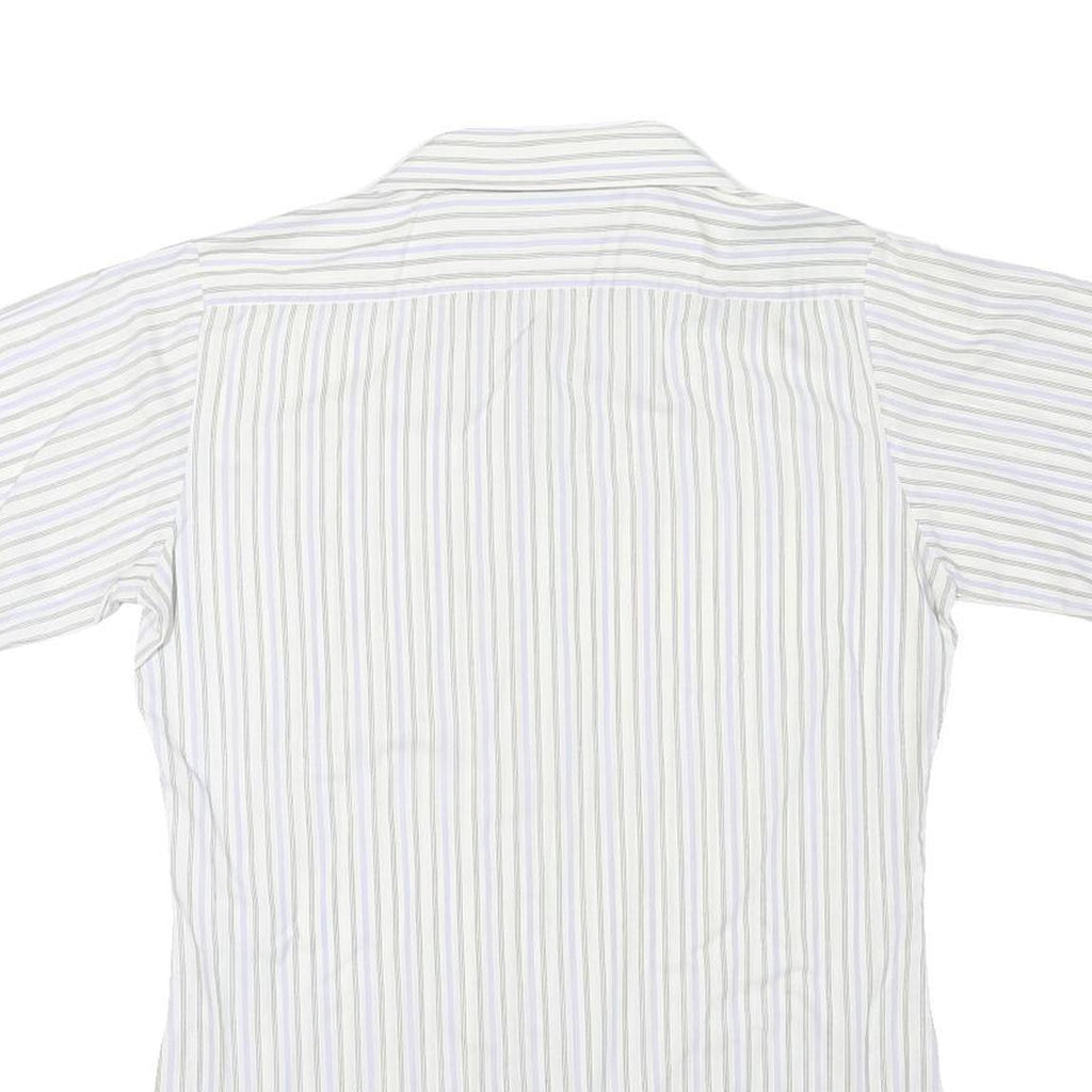 Mens White Blue & Beige Stripe Cotton Blend Shirt M Casual Smart Summer