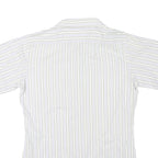Mens White Blue & Beige Stripe Cotton Blend Shirt M Casual Smart Summer