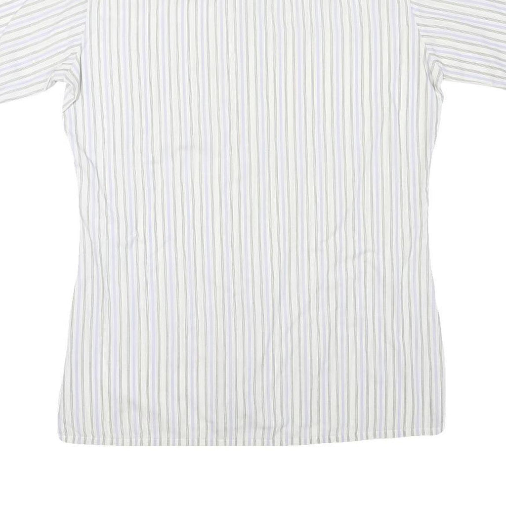 Mens White Blue & Beige Stripe Cotton Blend Shirt M Casual Smart Summer