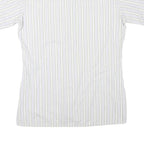 Mens White Blue & Beige Stripe Cotton Blend Shirt M Casual Smart Summer