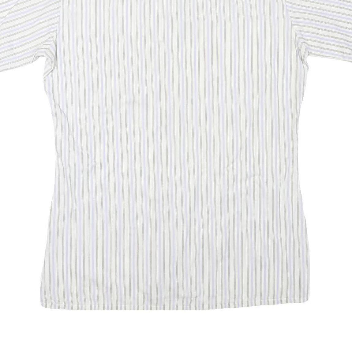Mens White Blue & Beige Stripe Cotton Blend Shirt M Casual Smart Summer