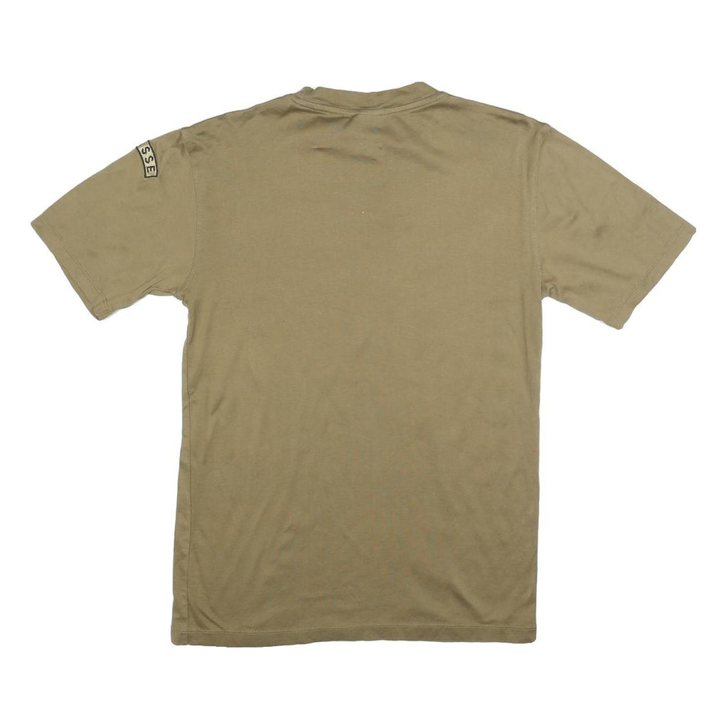 Mens Beige Plain T-Shirt M Short Sleeve Crew Neck Casual Cotton Blend