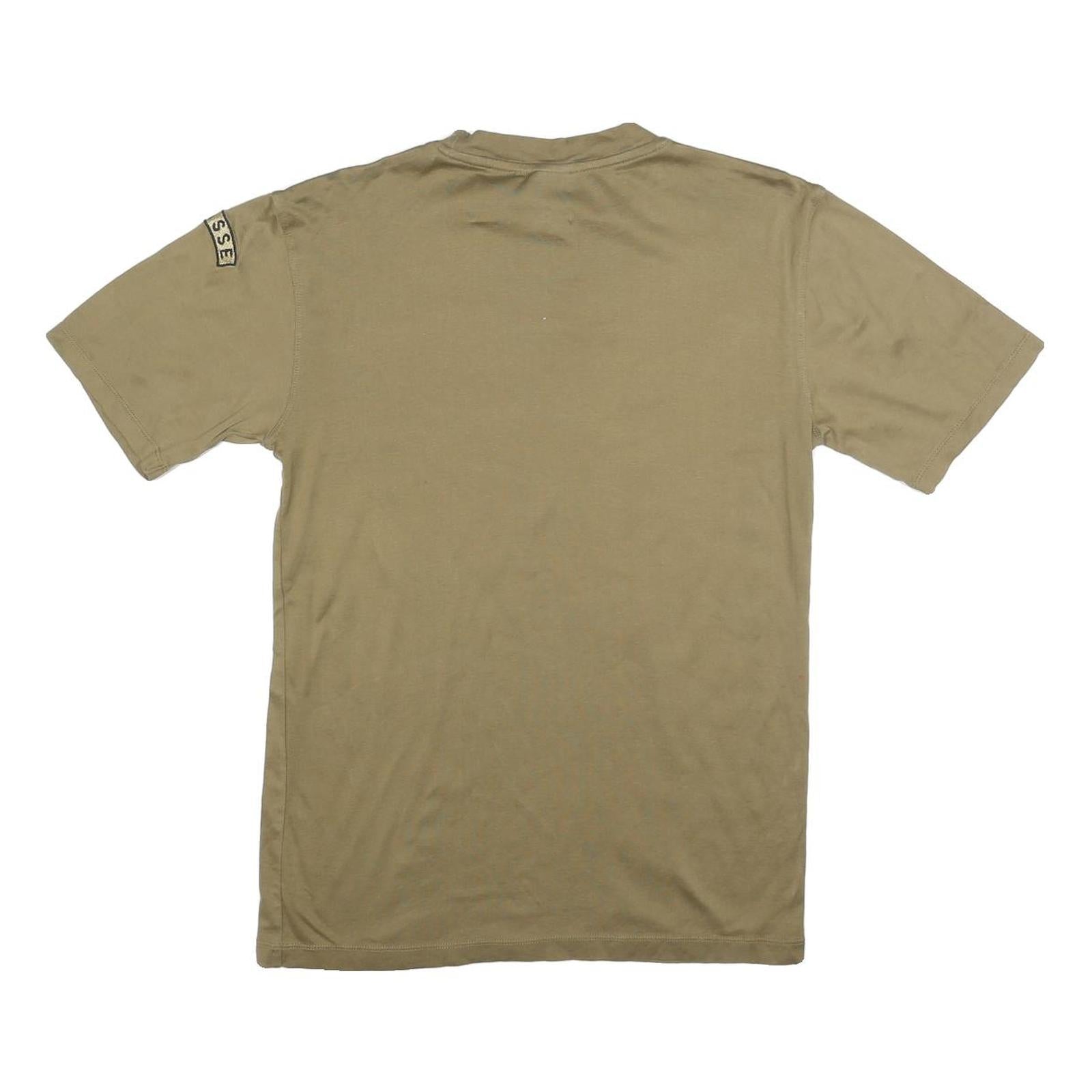 Mens Beige Plain T-Shirt M Short Sleeve Crew Neck Casual Cotton Blend