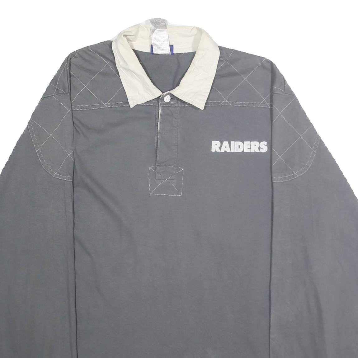 REEBOK Mens Grey White Raiders Long Sleeve Plain XL Cotton Sports Polo Shirt