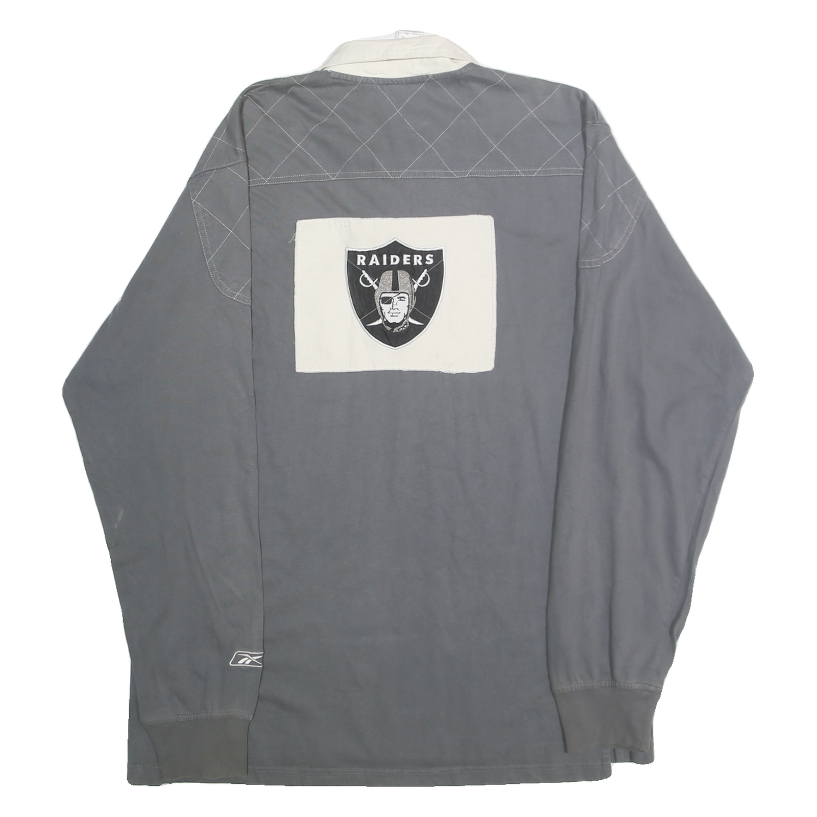 REEBOK Mens Grey White Raiders Long Sleeve Plain XL Cotton Sports Polo Shirt