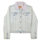 LEVI'S Womens Blue White Cotton Blend Sherpa Collar Jacket XL Denim Trucker
