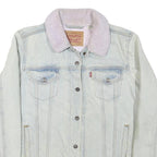 LEVI'S Womens Blue White Cotton Blend Sherpa Collar Jacket XL Denim Trucker
