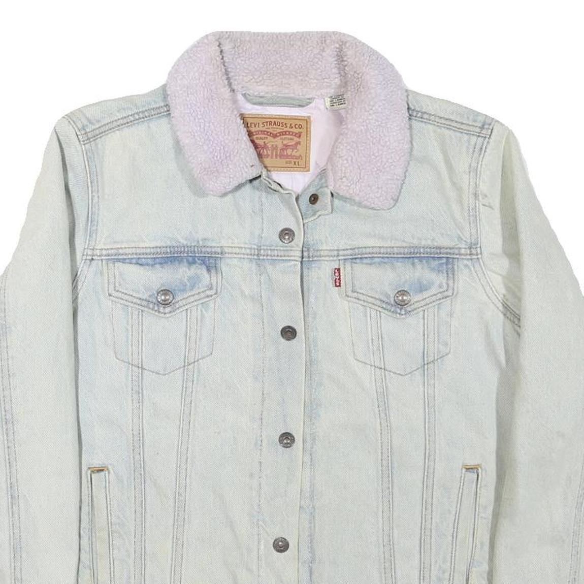 LEVI'S Womens Blue White Cotton Blend Sherpa Collar Jacket XL Denim Trucker