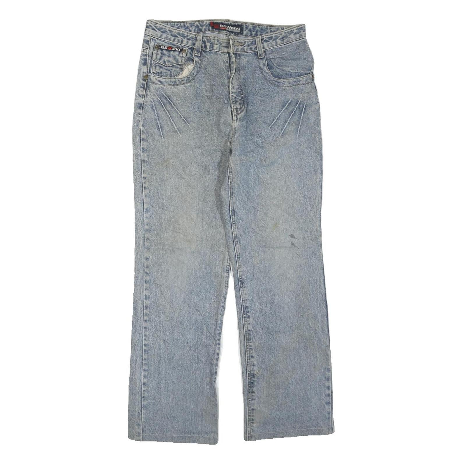BSWANG Womens Blue Regular Straight Denim Light W30 L28 Jeans Cotton Blend Zip