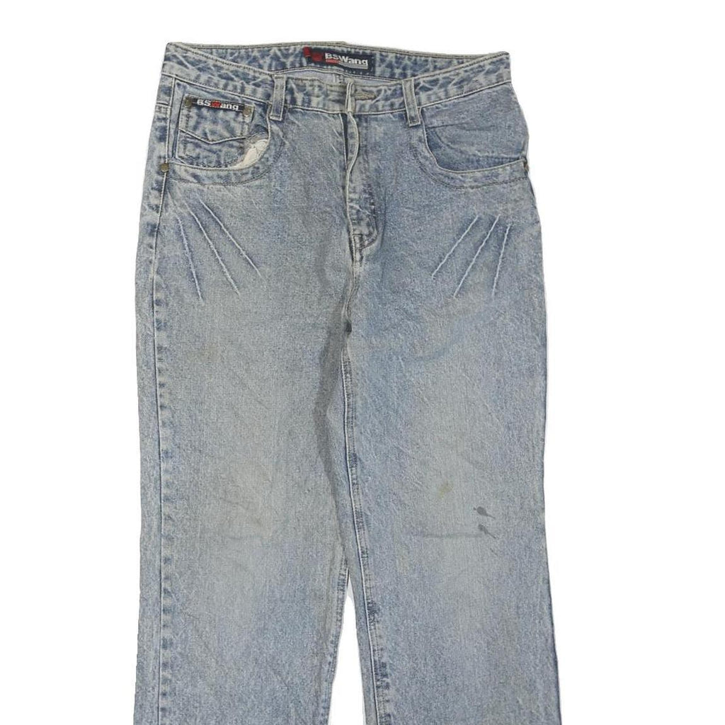 BSWANG Womens Blue Regular Straight Denim Light W30 L28 Jeans Cotton Blend Zip