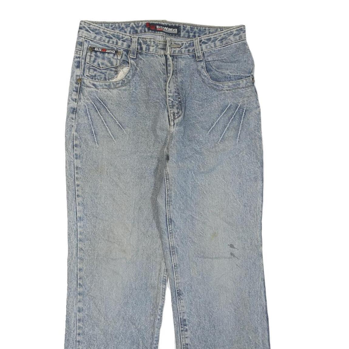 BSWANG Womens Blue Regular Straight Denim Light W30 L28 Jeans Cotton Blend Zip