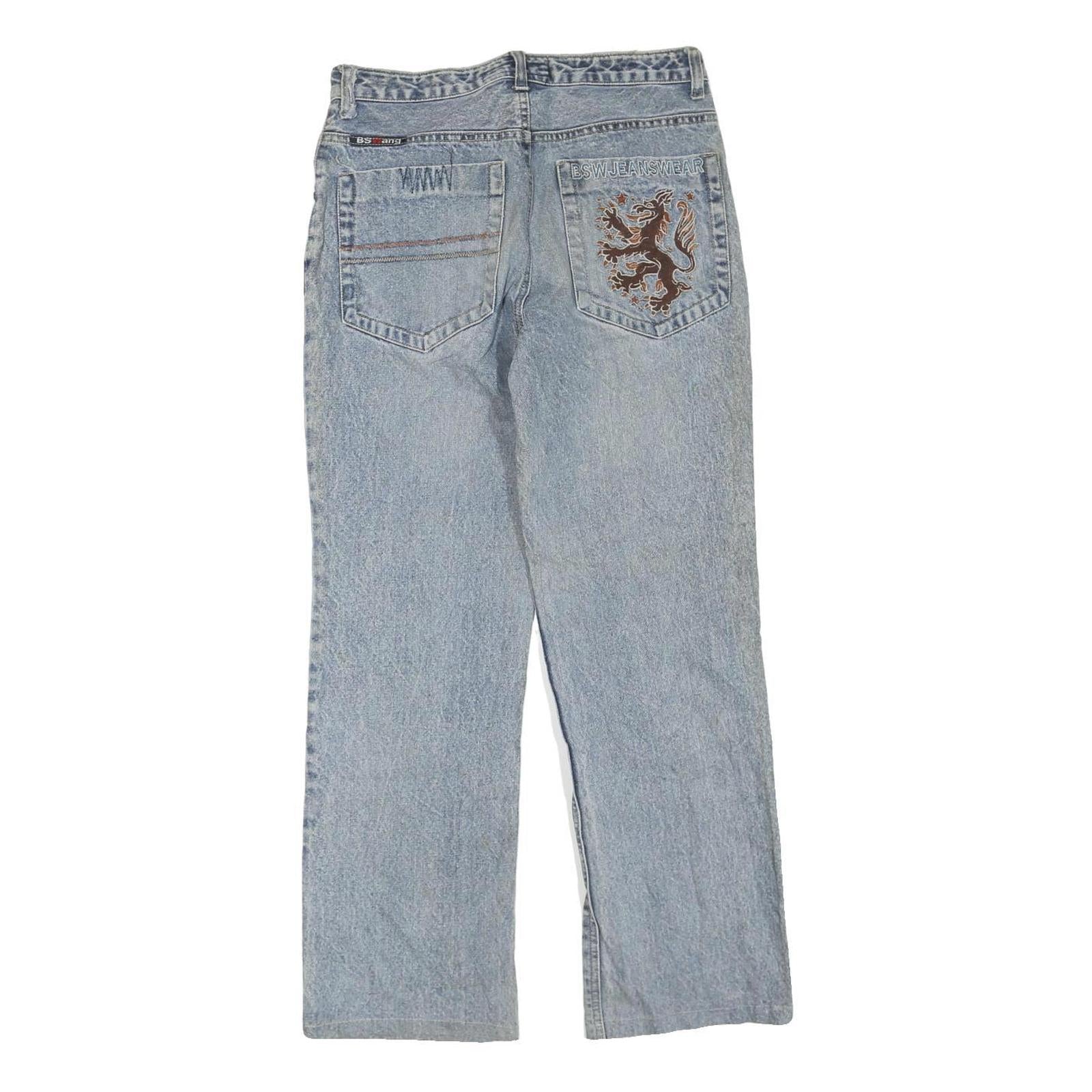 BSWANG Womens Blue Regular Straight Denim Light W30 L28 Jeans Cotton Blend Zip