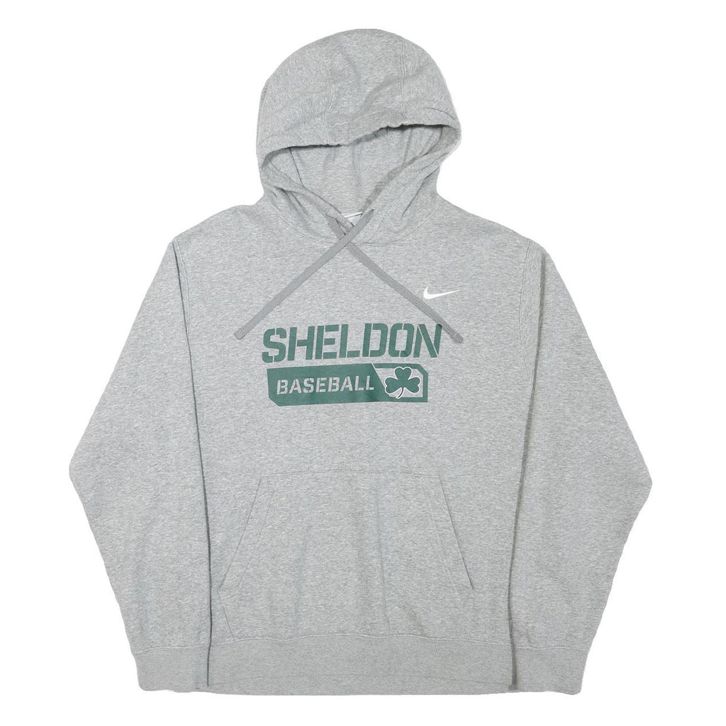 NIKE Mens Grey Sheldon Baseball Pullover Hoodie L Cotton Blend Sportswear