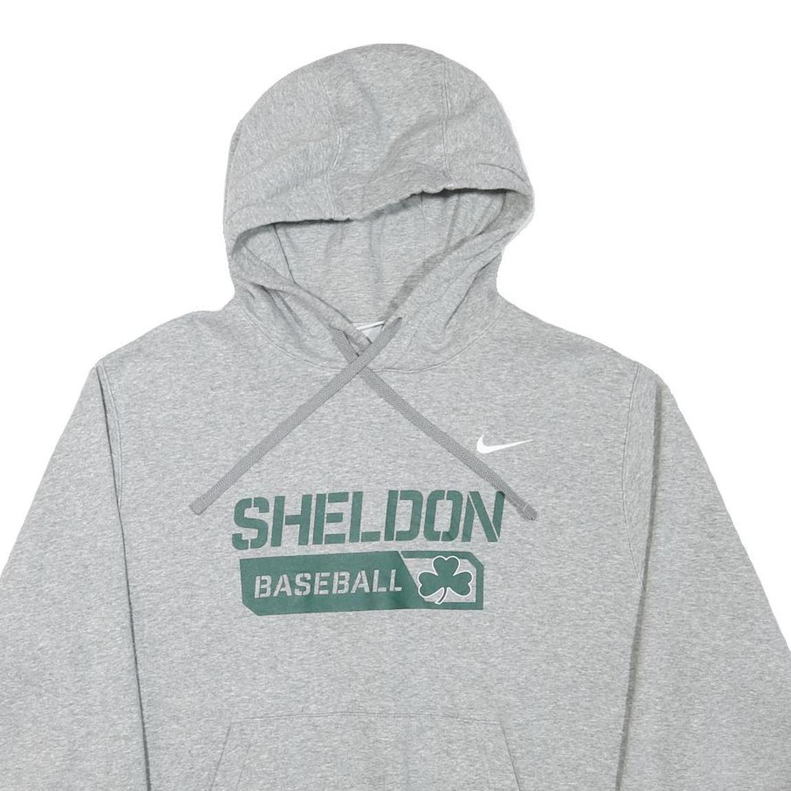 NIKE Mens Grey Sheldon Baseball Pullover Hoodie L Cotton Blend Sportswear