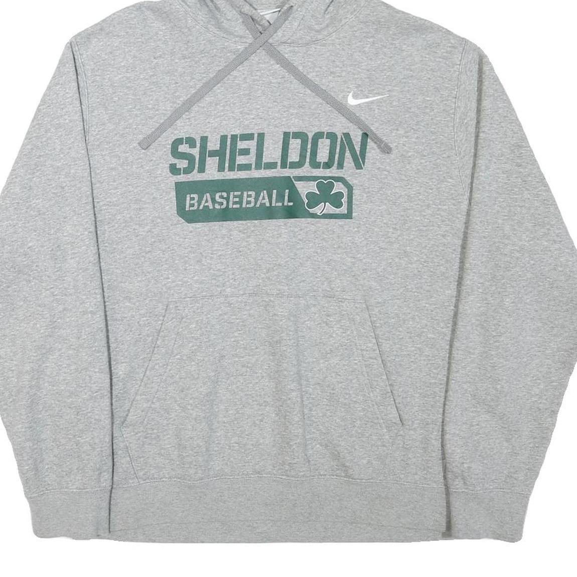 NIKE Mens Grey Sheldon Baseball Pullover Hoodie L Cotton Blend Sportswear