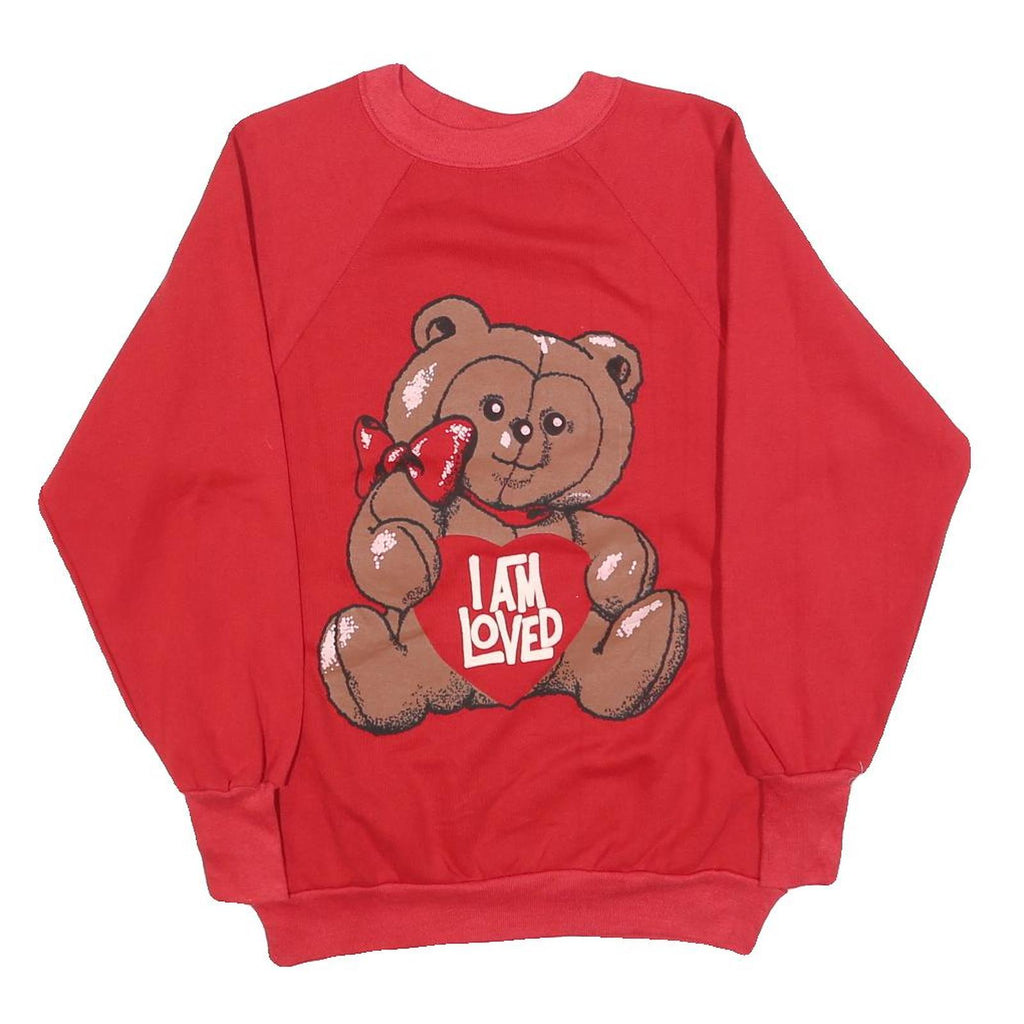 AMERICAS FINEST Womens Red I Am Loved Bear Crew Neck M Cute Cotton Blend