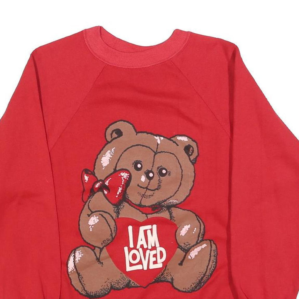 AMERICAS FINEST Womens Red I Am Loved Bear Crew Neck M Cute Cotton Blend