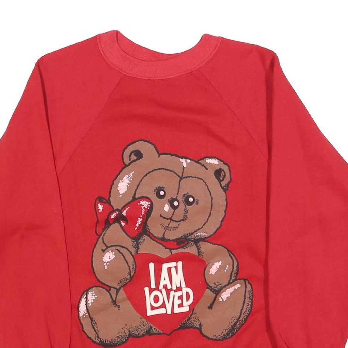 AMERICAS FINEST Womens Red I Am Loved Bear Crew Neck M Cute Cotton Blend