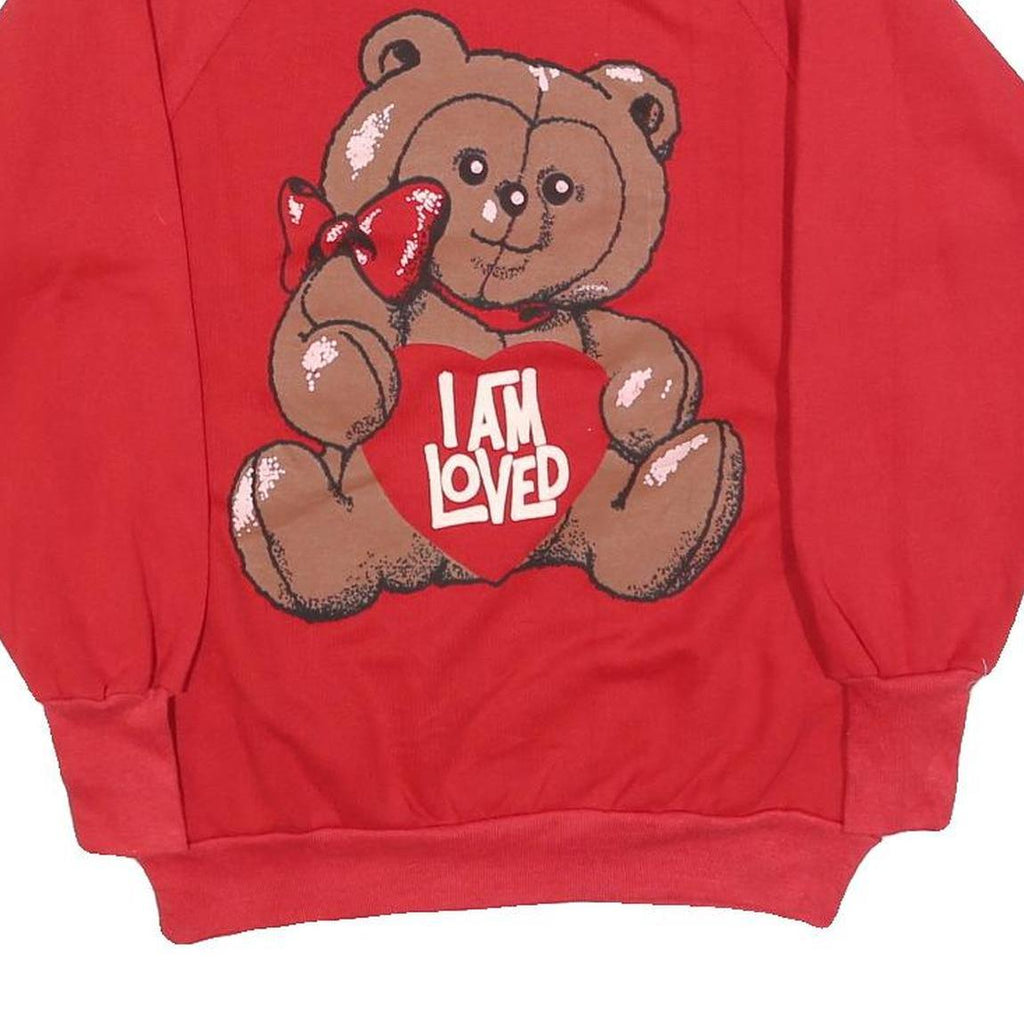 AMERICAS FINEST Womens Red I Am Loved Bear Crew Neck M Cute Cotton Blend