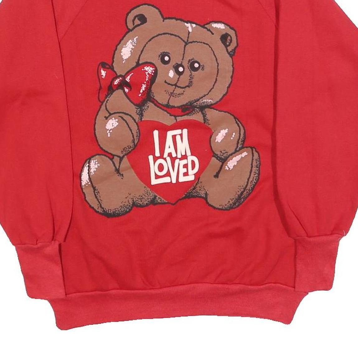 AMERICAS FINEST Womens Red I Am Loved Bear Crew Neck M Cute Cotton Blend