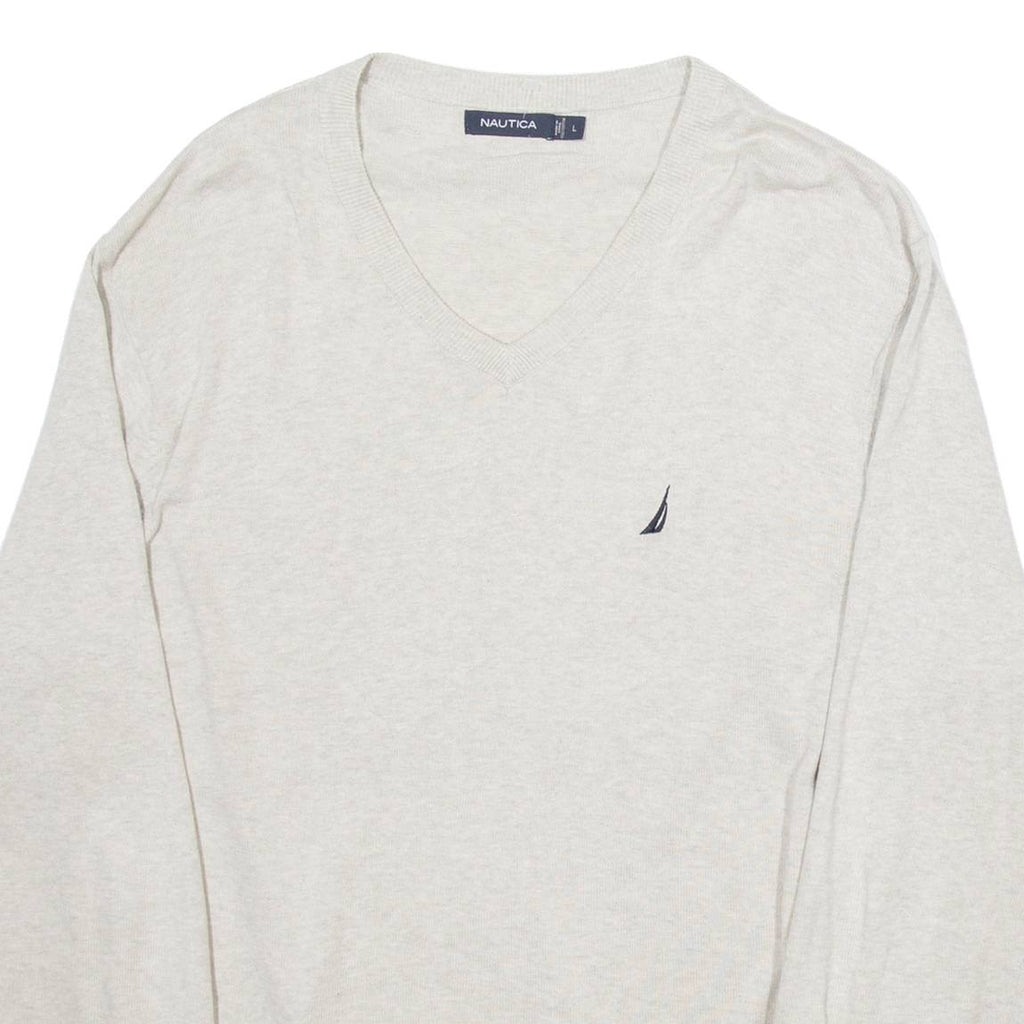 NAUTICA Mens Jumper Green V-Neck Tight Knit L