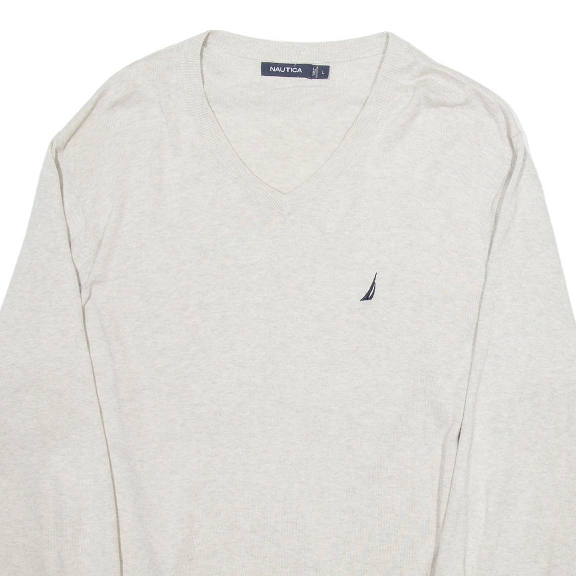 NAUTICA Mens Jumper Green V-Neck Tight Knit L