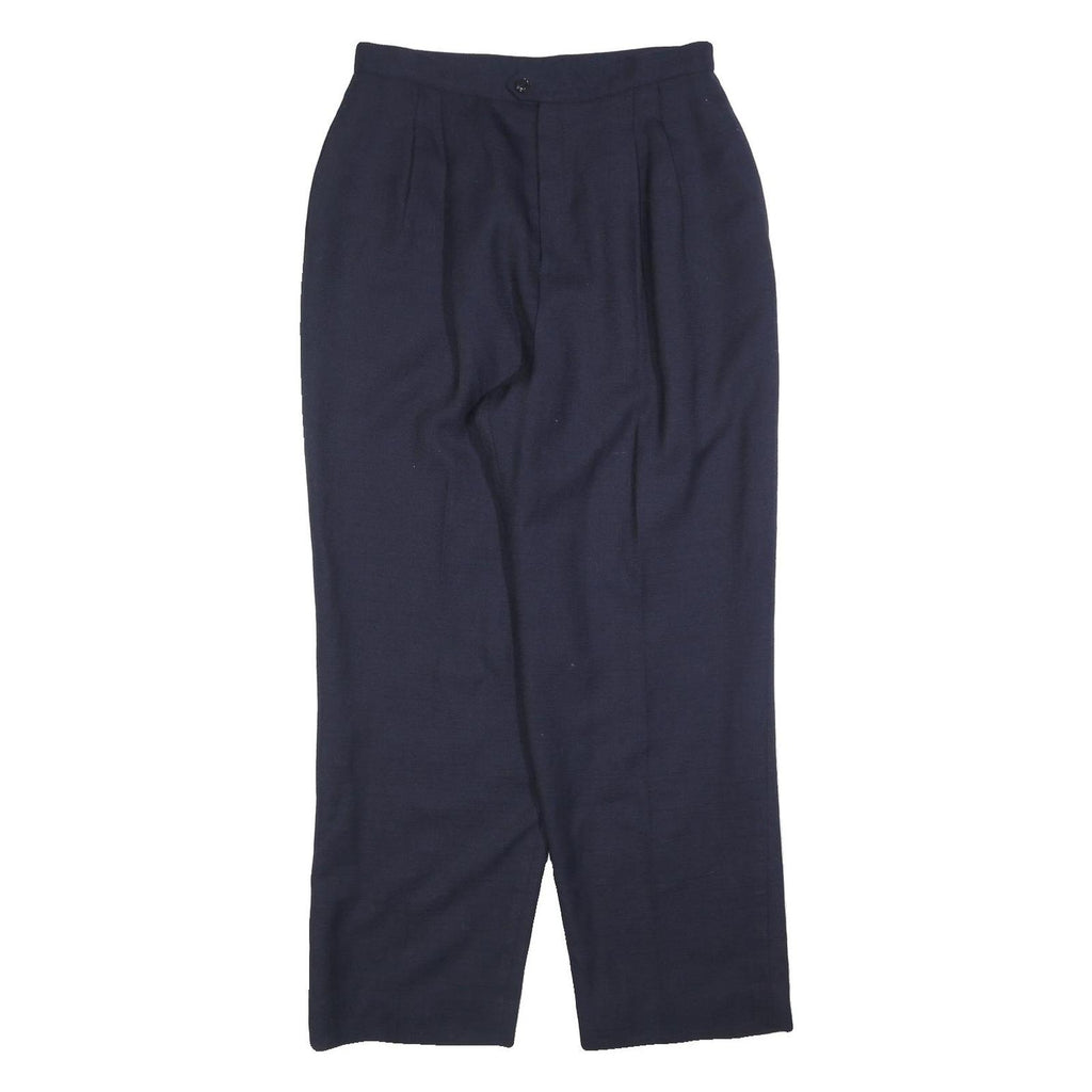 Womens Relaxed Fit Navy Wool Blend Zip Trousers W28 L30 Classic Workwear