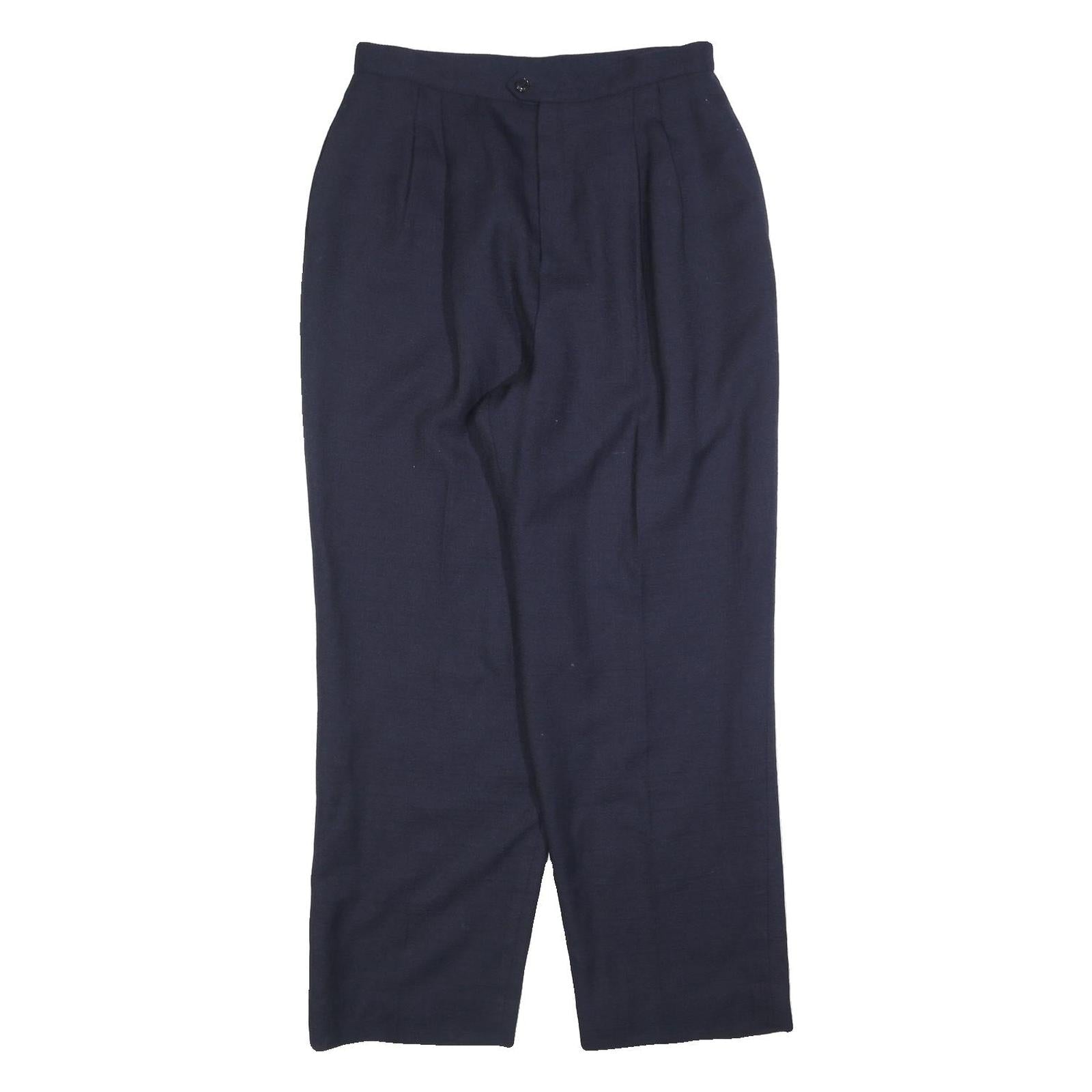 Womens Relaxed Fit Navy Wool Blend Zip Trousers W28 L30 Classic Workwear