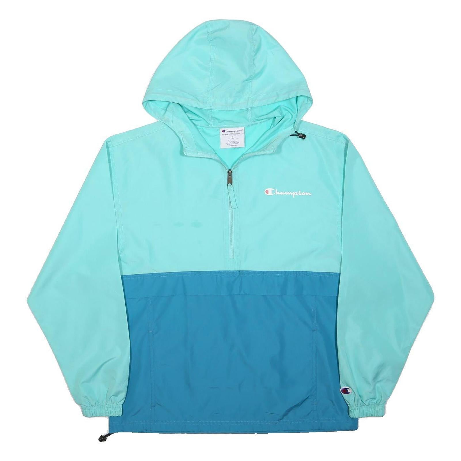 CHAMPION Mens Green & Blue Zip Jacket S Polyester Hooded Casual Sportswear