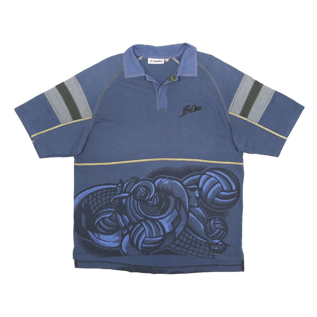 LOTTO Mens Blue Graphic Print Short Sleeve Polo Shirt L Cotton Blend Casual