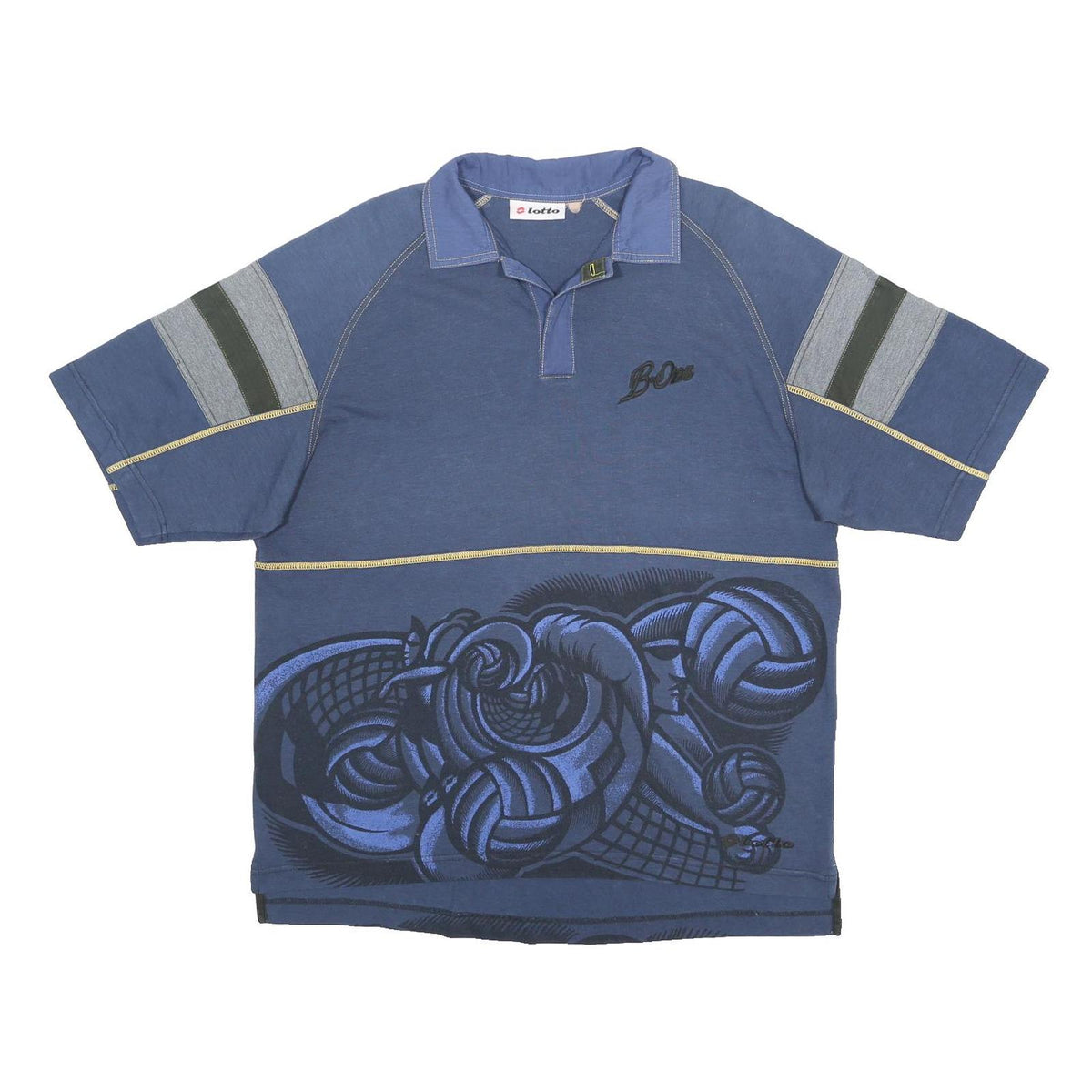 LOTTO Mens Blue Graphic Print Short Sleeve Polo Shirt L Cotton Blend Casual