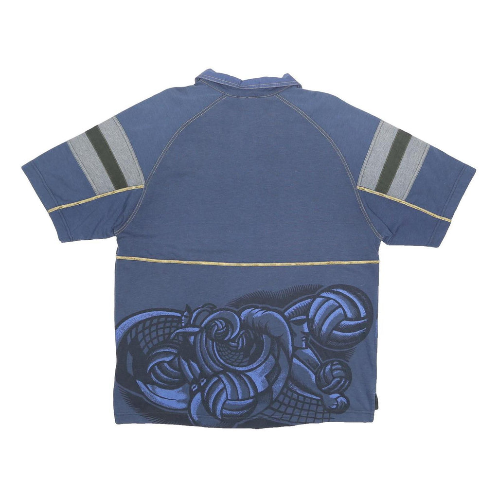 LOTTO Mens Blue Graphic Print Short Sleeve Polo Shirt L Cotton Blend Casual
