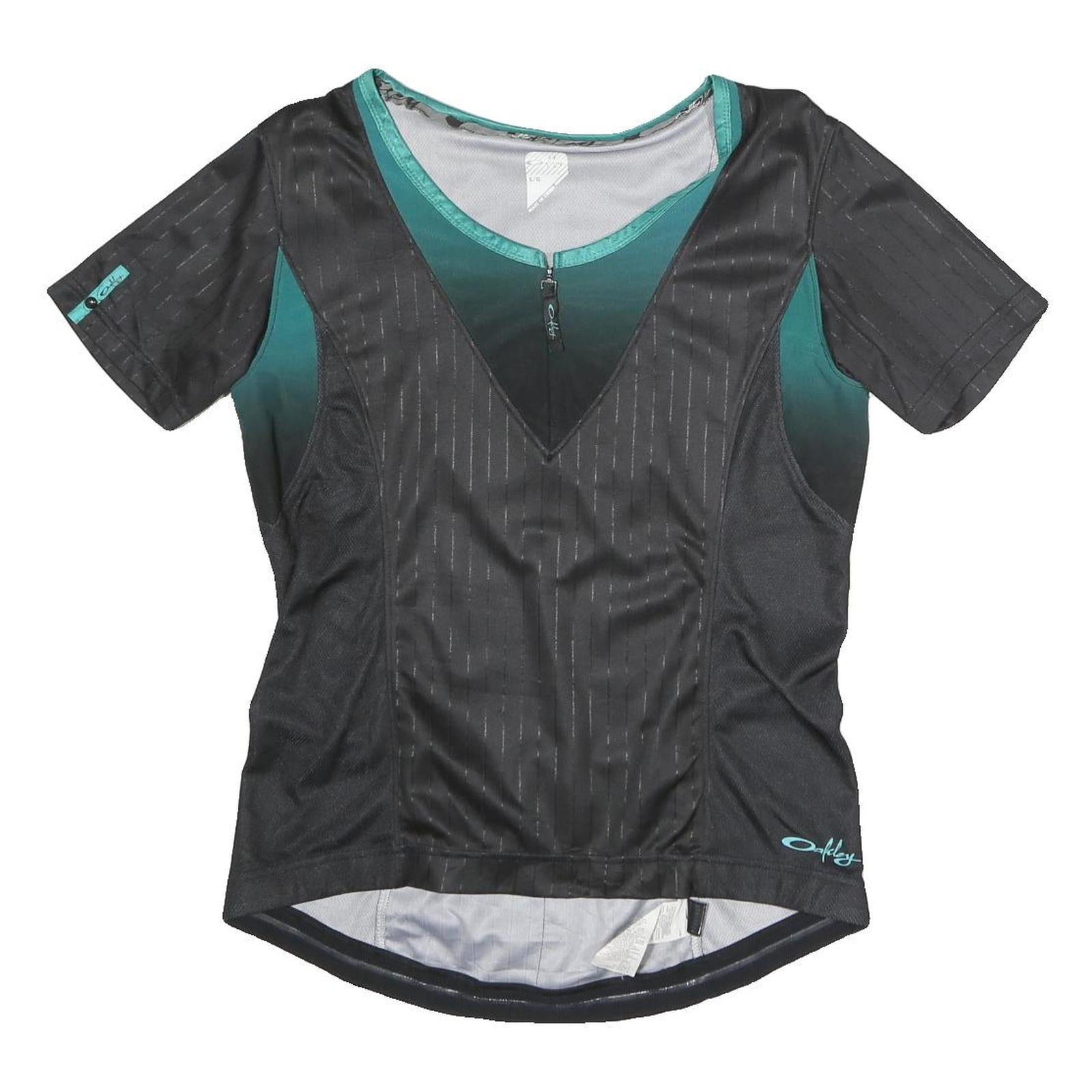 OAKLEY Mens Black & Teal Modern T-Shirt L Short Sleeve Round Neck Zip Front