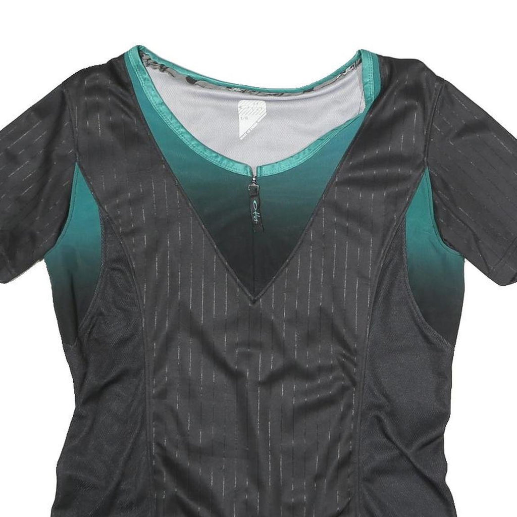 OAKLEY Mens Black & Teal Modern T-Shirt L Short Sleeve Round Neck Zip Front