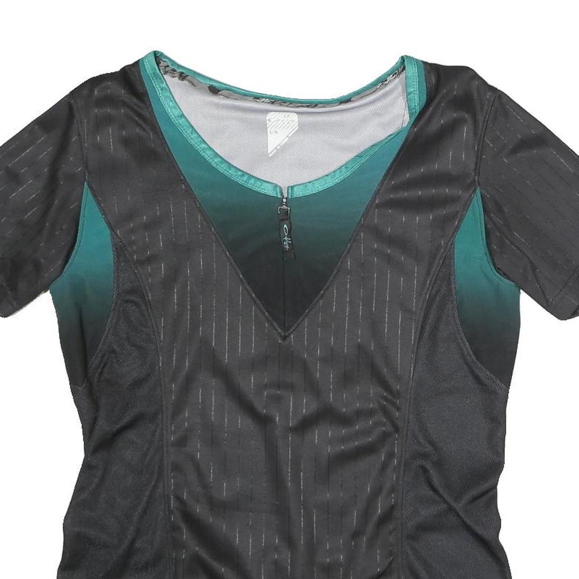 OAKLEY Mens Black & Teal Modern T-Shirt L Short Sleeve Round Neck Zip Front