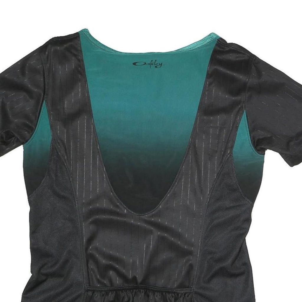 OAKLEY Mens Black & Teal Modern T-Shirt L Short Sleeve Round Neck Zip Front
