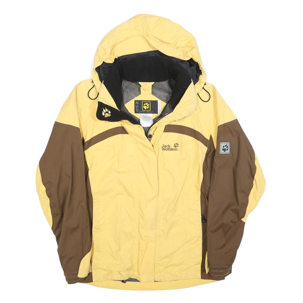 JACK WOLFSKIN Womens Yellow & Brown Outdoor Jacket UK 8 Polyester Blend Zip