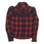 GUESS Womens Red & Black Plaid Shirt Long Sleeve Collared S Lace Detail