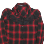 GUESS Womens Red & Black Plaid Shirt Long Sleeve Collared S Lace Detail