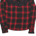 GUESS Womens Red & Black Plaid Shirt Long Sleeve Collared S Lace Detail